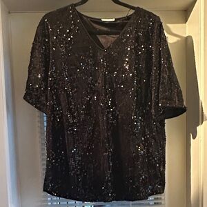 Elegant Black Sequin V-Neck Blouse
